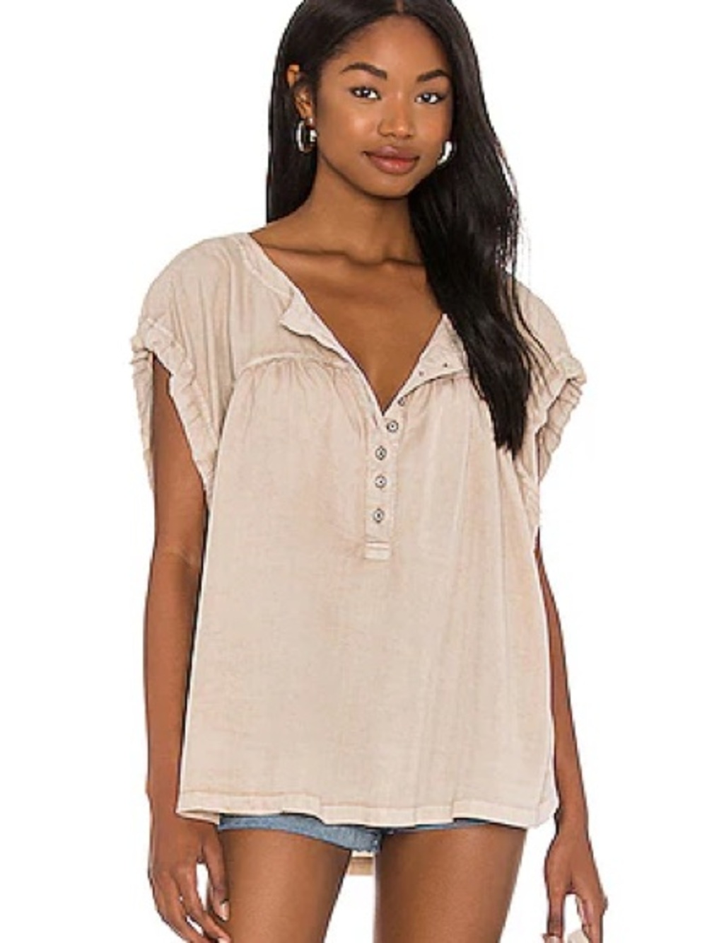 NWT L LARGE Free People Beige Summer Love flowy top blouse shirt